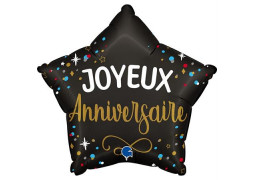 Ballon aluminium étoile noir Joyeux anniversaire