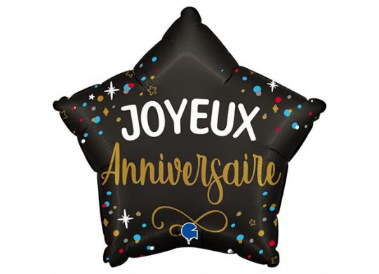 Ballon aluminium étoile noir Joyeux anniversaire