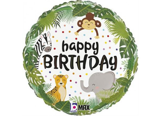 Ballon aluminium rond happy birthday jungle enfant