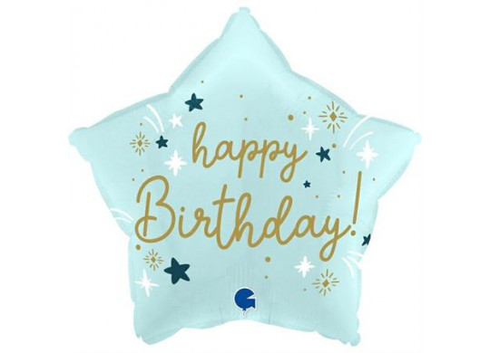 Ballon aluminium forme etoile bleue clair happy birthday