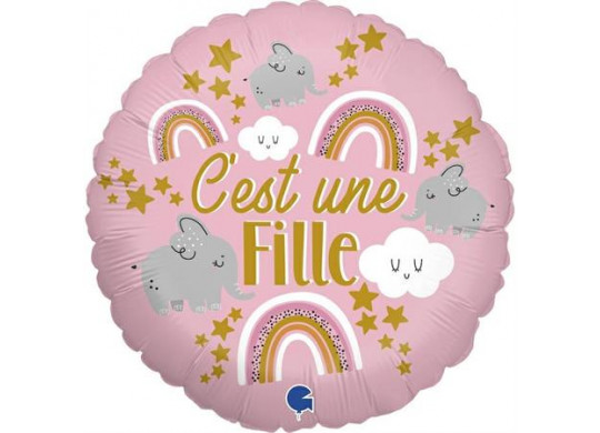 Ballon aluminium rond c'est une fille arc en ciel elephant