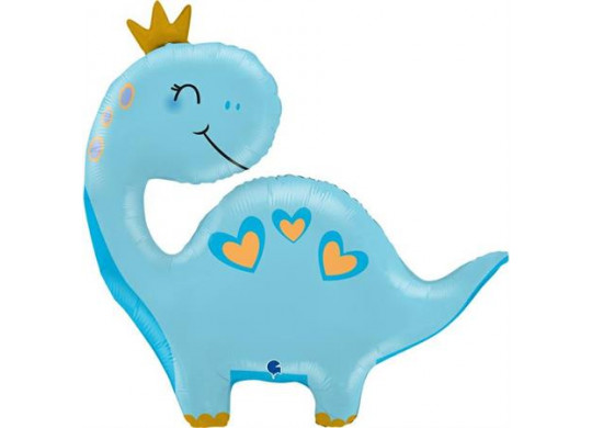 Ballon aluminium forme dino bleu couronne