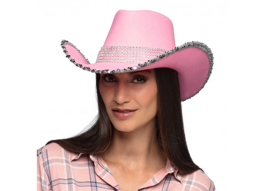 Chapeau cow girl rose strass