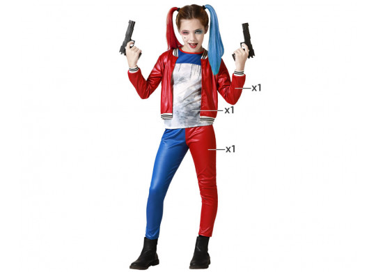 Costume enfant Harley Quinn legging rouge/bleu