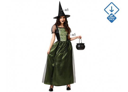 Costume femme sorcière robe longue verte