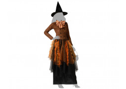 Costume femme sorcière lambeaux orange/marron