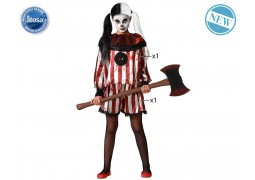 Costume femme clown rayé rouge/blanc