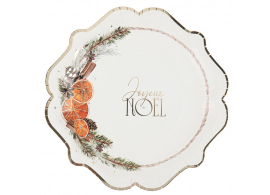 8 Assiettes Joyeux Noël écorce orange