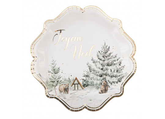 8 Assiettes Joyeux Noël paysage enneigé