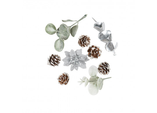 Assortiment feuillage/baie/poinsettia argent