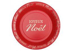 10 Assiettes rouges Joyeux Noël scintillant or