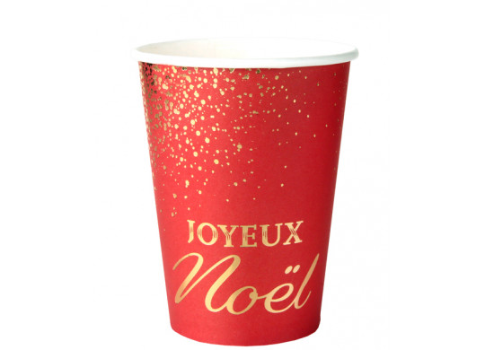 10 Gobelets rouges Joyeux Noël scintillant or