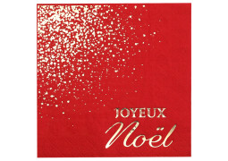 10 Serviettes rouges Joyeux Noël scintillant or