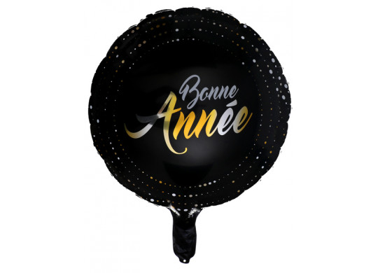 Ballon alu rond noir Bonne année réveillon 45cms