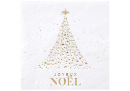 10 Serviettes blanches Joyeux Noël scintillant or