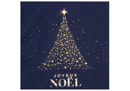 10 Serviettes bleues Joyeux Noël scintillant or