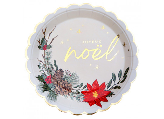 10 Assiettes blanches Joyeux Noël sous bois