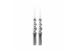 Bougies flambeaux torsadees blanc/argent x2