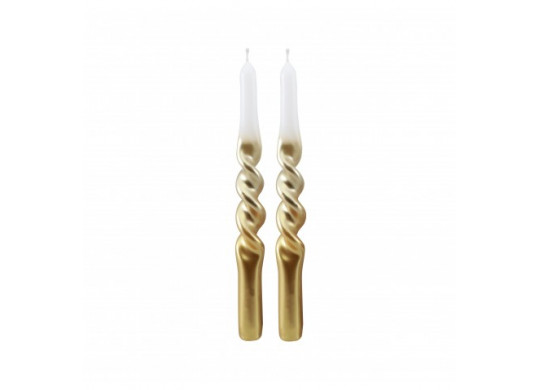 Bougies flambeaux torsadees blanc/or x2