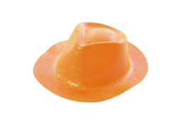 Chapeau plastique borsalino paillete orange fluo