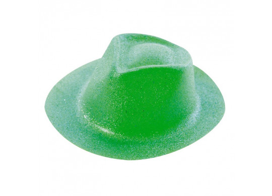 Chapeau plastique borsalino pailleté vert fluo