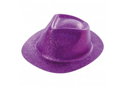 Chapeau plastique borsalino pailleté violet fluo