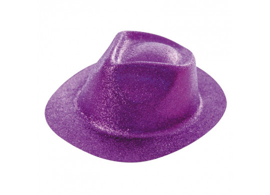 Chapeau plastique borsalino pailleté violet fluo