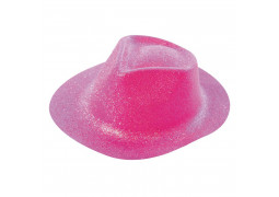 Chapeau plastique borsalino pailleté rose fluo