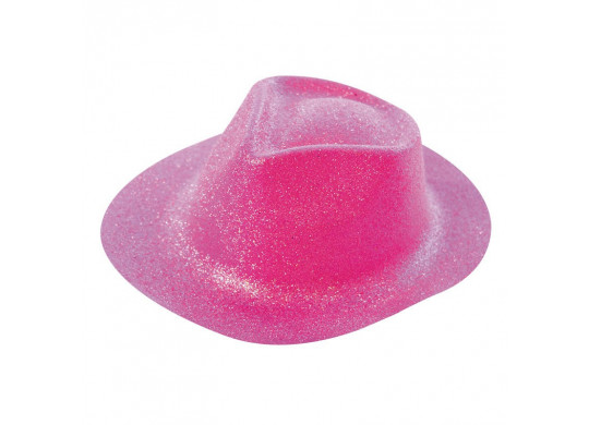 Chapeau plastique borsalino pailleté rose fluo