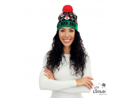 Bonnet tricot lumineux Père Noël hohoho