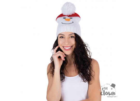 Bonnet tricot bonhomme de neige