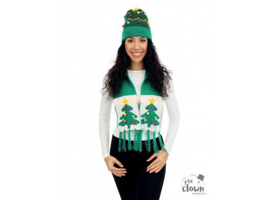 Set de Noël adulte bonnet + écharpe verte/blanche avec sapin