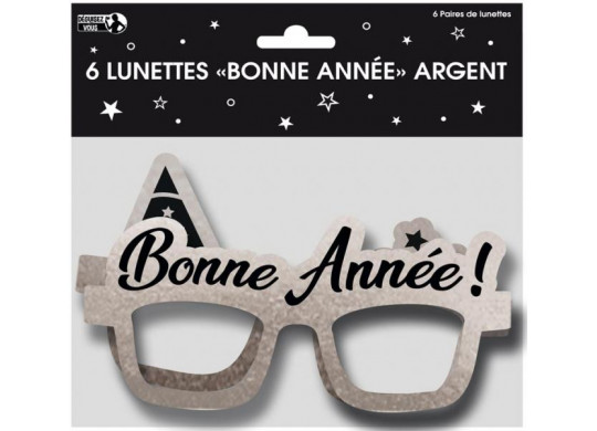 Lunettes papier Bonne année argent x6