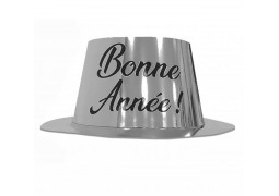 Chapeau plastique borsalino Bonne année argent/noir