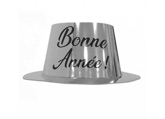 Chapeau plastique borsalino Bonne année argent/noir