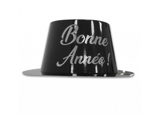 Chapeau plastique borsalino Bonne année noir/argent