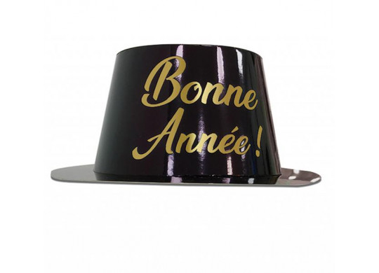 Chapeau plastique borsalino Bonne année noir/or