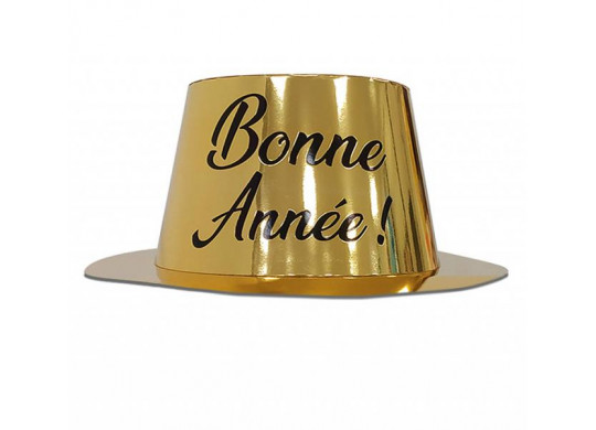 Chapeau plastique borsalino Bonne année or/noir