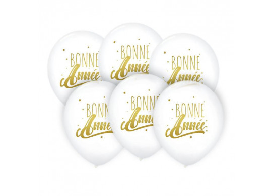 Ballons Bonne année blanc/or x6