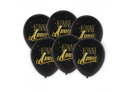 Ballons Bonne année noir/or x6