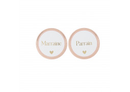 Badges parrain/marrain bapteme rose x2