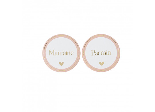 Badges parrain/marrain bapteme rose x2