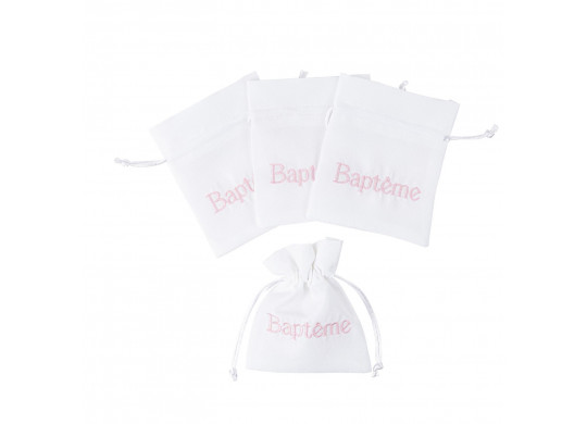 Pochons tissu bapteme rose x4