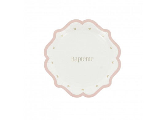 Assiettes PM bapteme rose x8