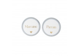 Badges parrain/marrain bapteme bleu x2