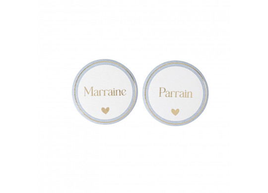 Badges parrain/marrain bapteme bleu x2