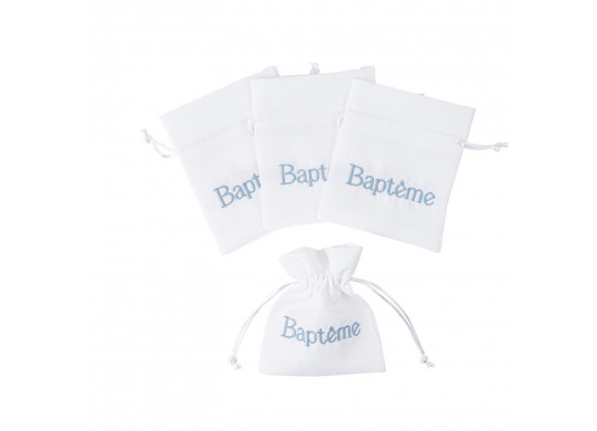 Pochons tissu bapteme bleu x4