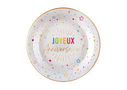 Assiettes PM anniversaire festicolor blanc x6