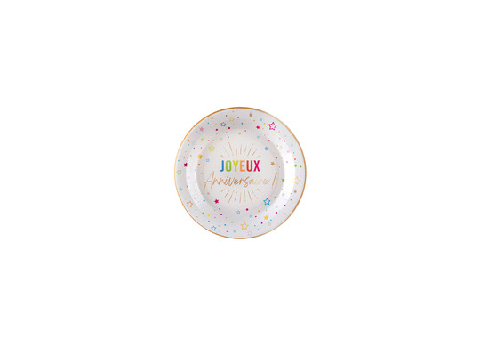 Assiettes PM anniversaire festicolor blanc x6