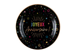 Assiettes PM anniversaire festicolor noir x6